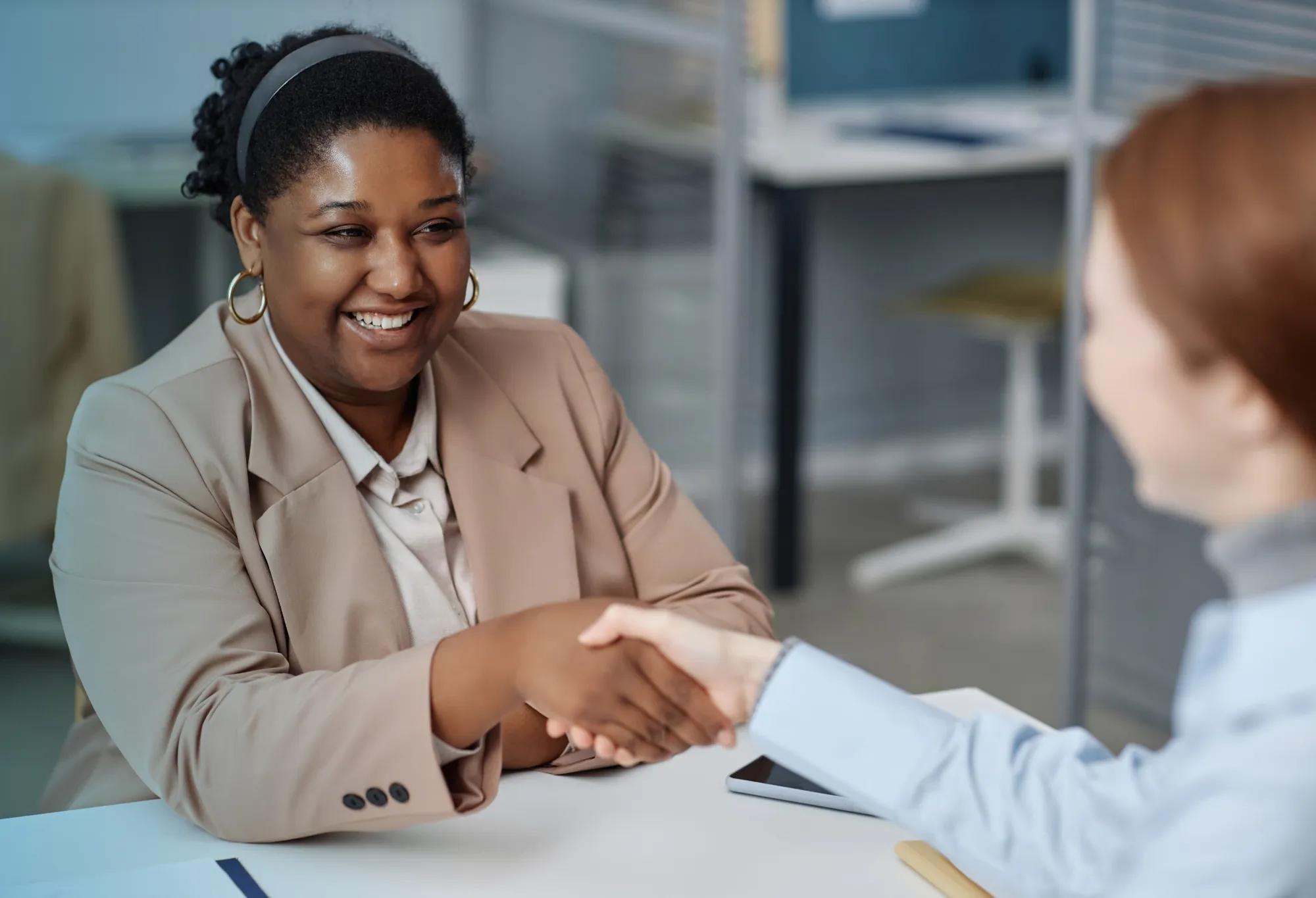 A healthcare candidate being interviewed for a job