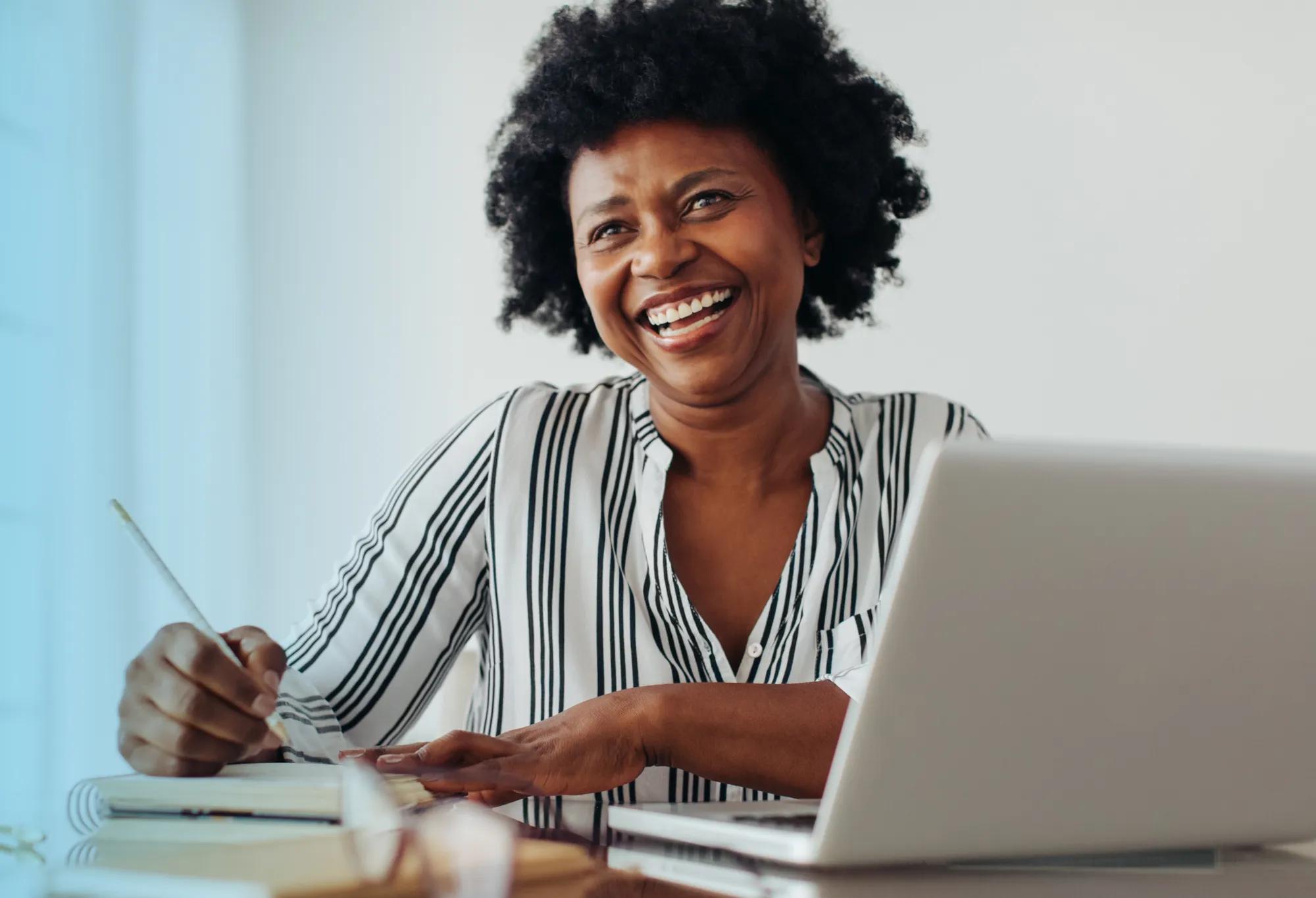 An adult learner displaying confidence after starting back to school