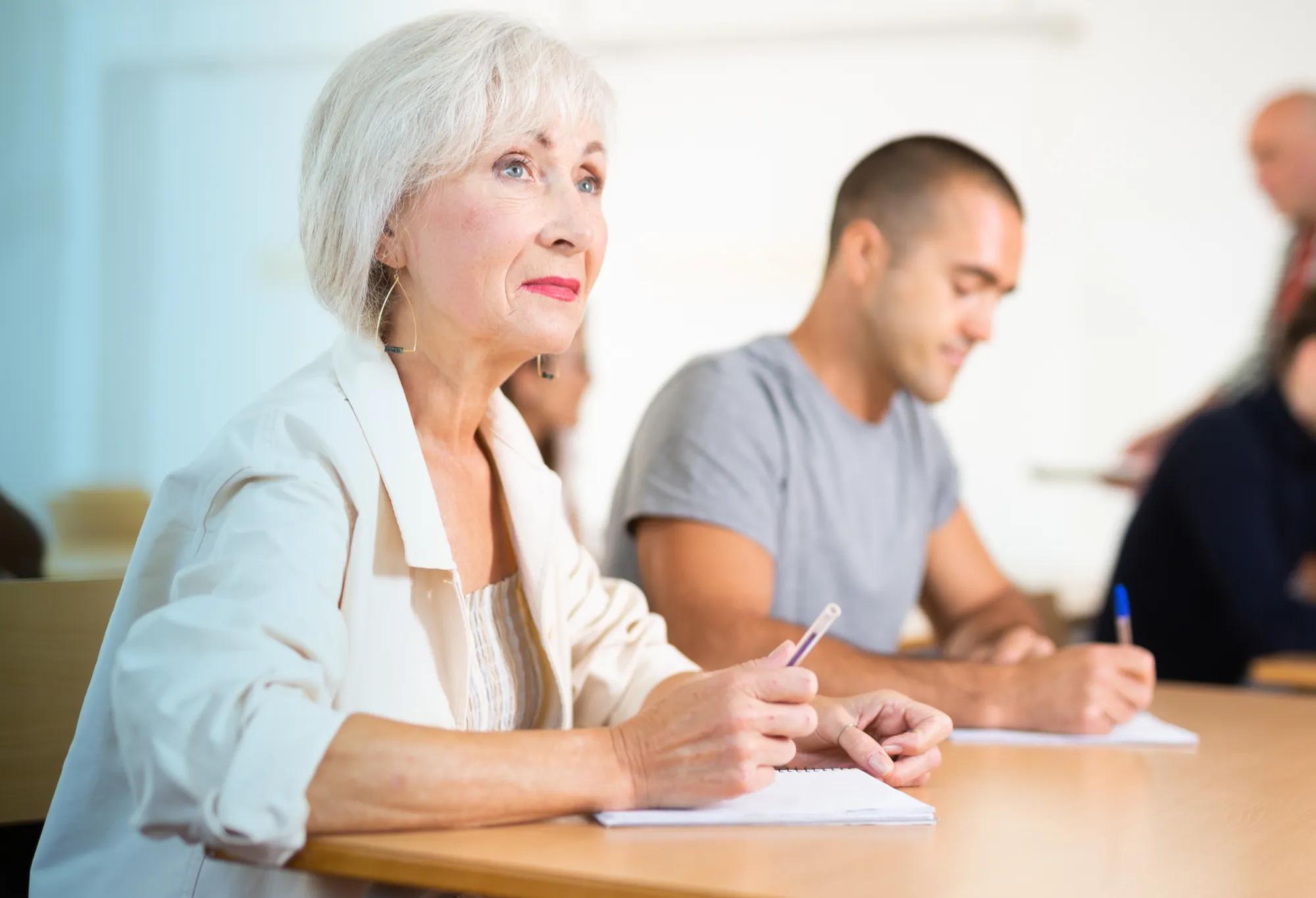 An older adult learner going back to school to earn a degree in healthcare